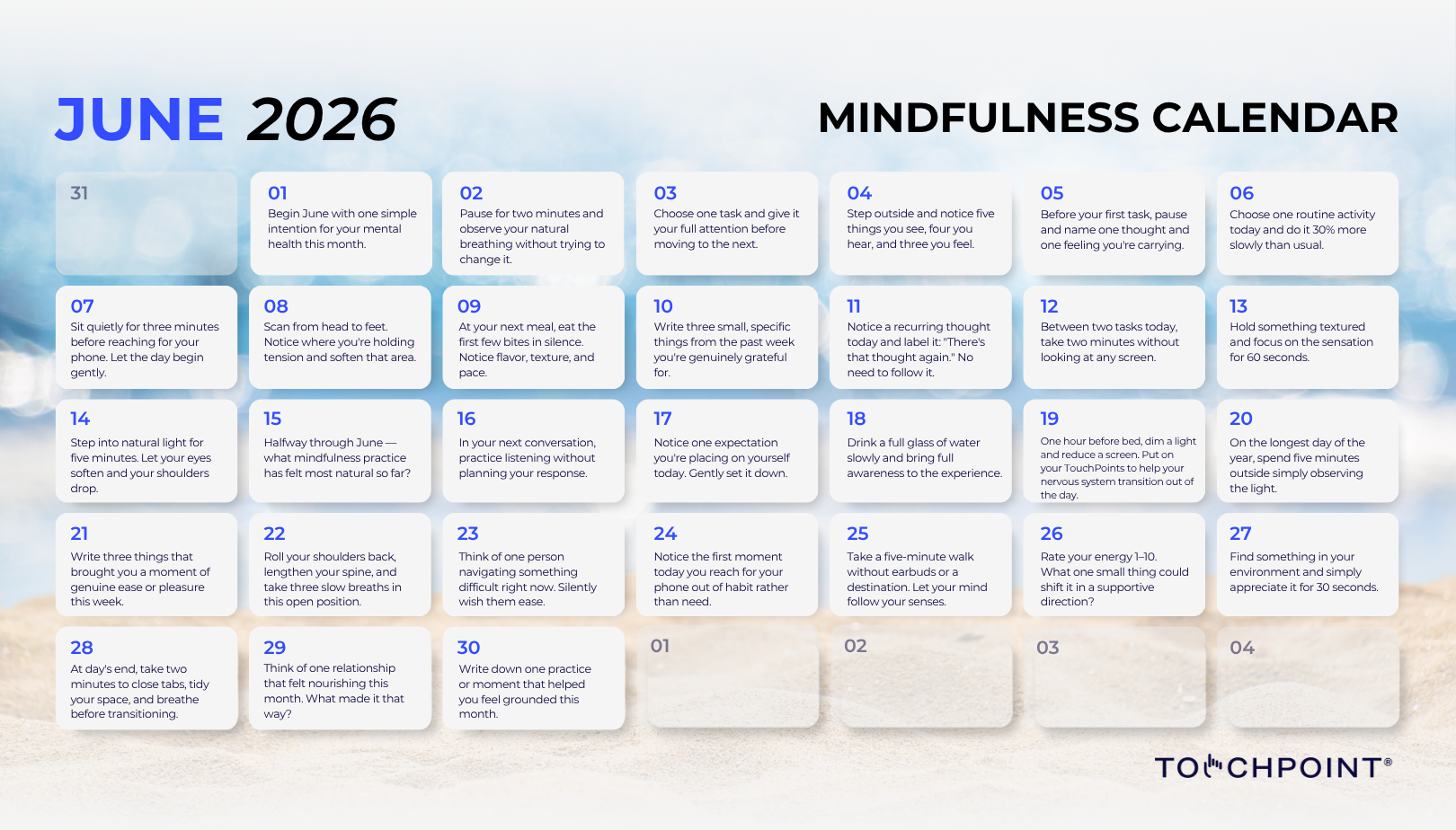 The June 2026 Mindfulness Calendar is Here! – TheTouchPoint Solution™